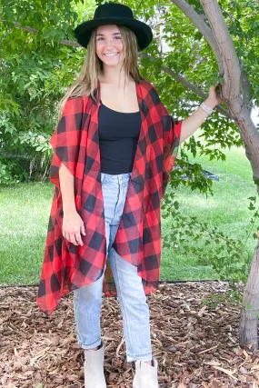 Buffalo Plaid Kimono - Red - All Sales Final