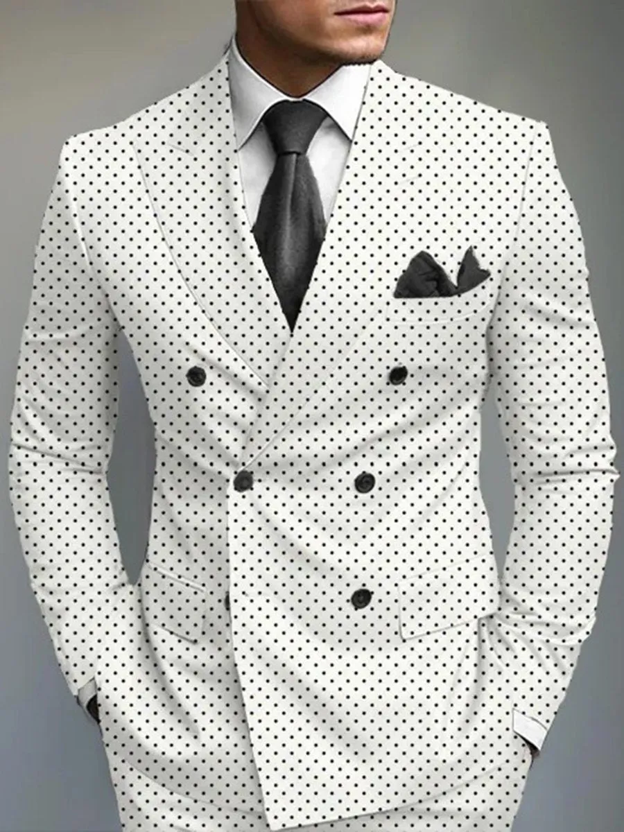 Business Polka Dot Print Lapel Double-Breasted Blazer