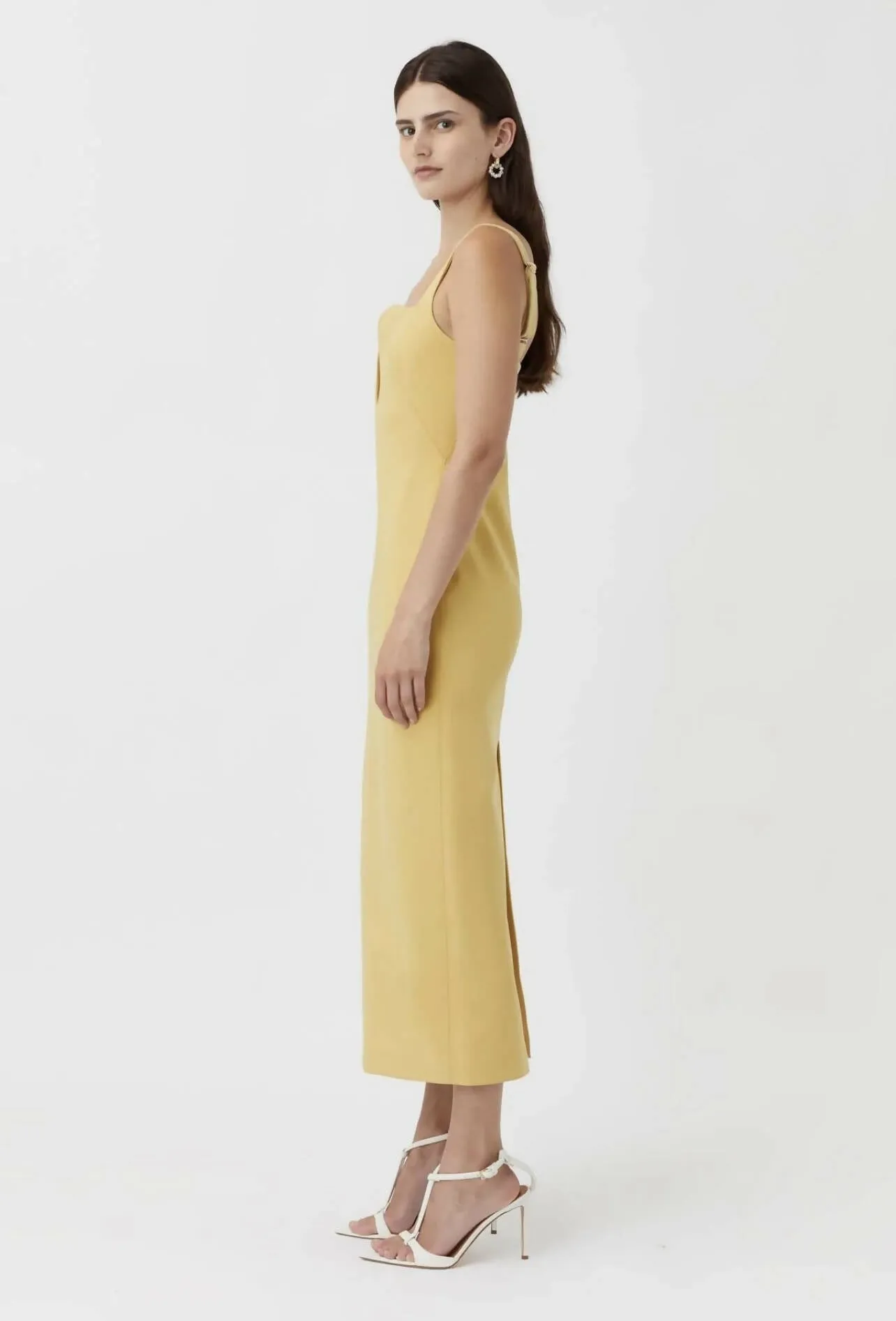Camilla And Marc Brixton Cut Out Neckline Midi Dress in Mustard Yellow