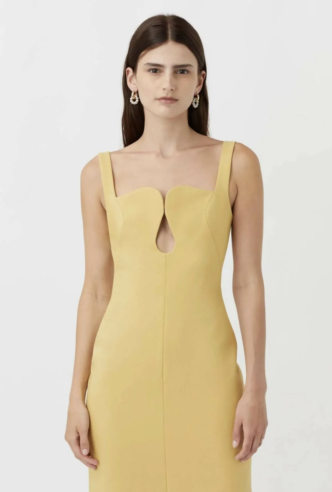Camilla And Marc Brixton Cut Out Neckline Midi Dress in Mustard Yellow