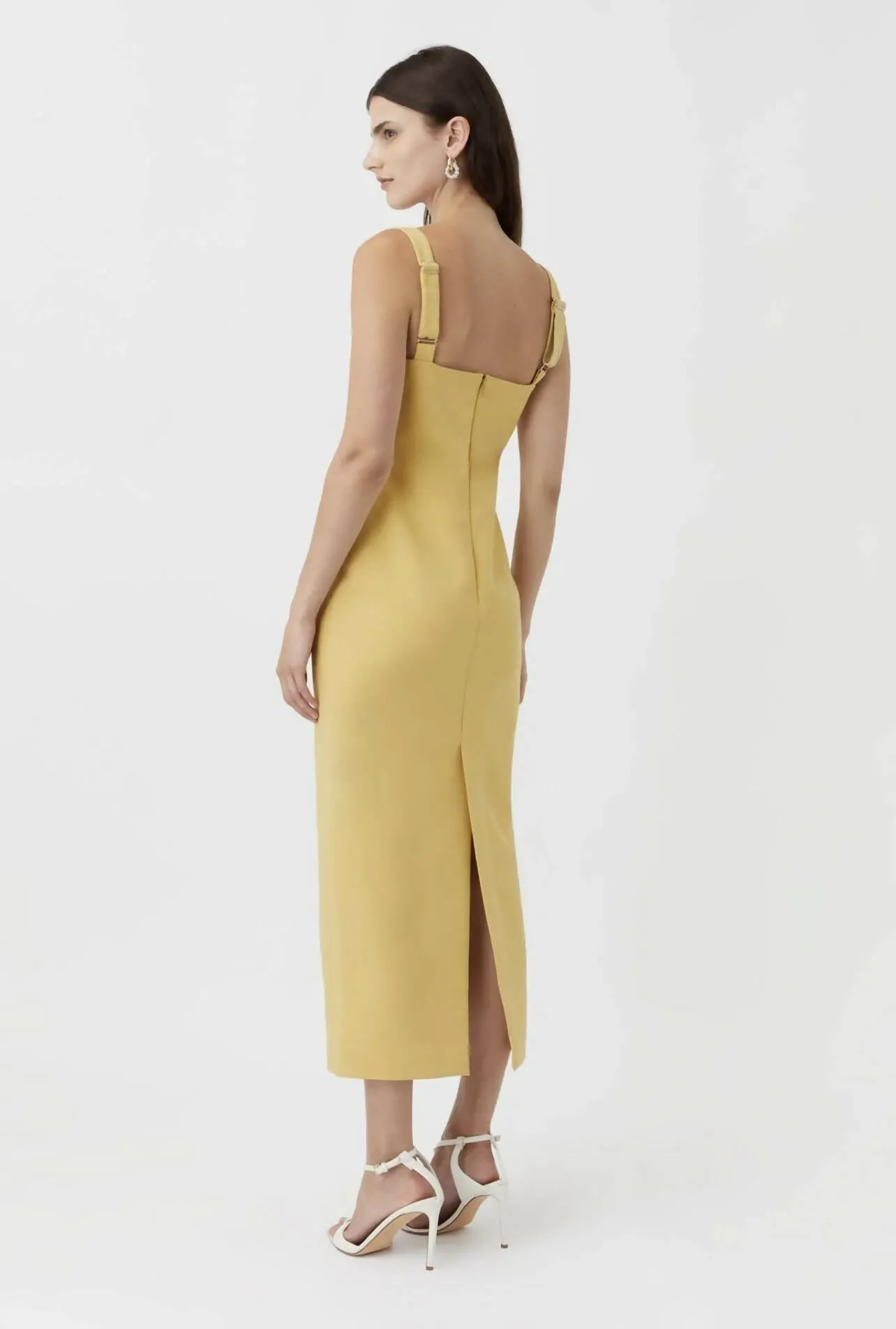 Camilla And Marc Brixton Cut Out Neckline Midi Dress in Mustard Yellow