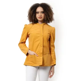 Campus Sutra Women Yellow Solid Regular Fit Blazer