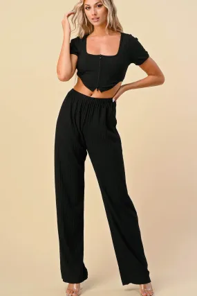 CHIC N COMFY ZIPPER RIBBED TOP AND PANTS SET