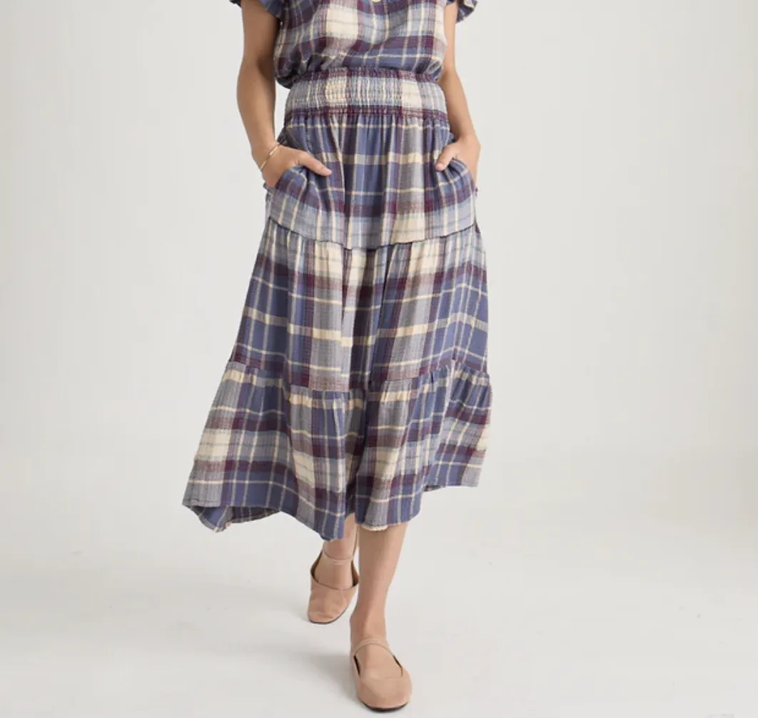 Chloe Smocked Maxi Skirt - Parchment/Black Windowpane