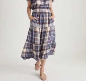Chloe Smocked Maxi Skirt - Parchment/Black Windowpane