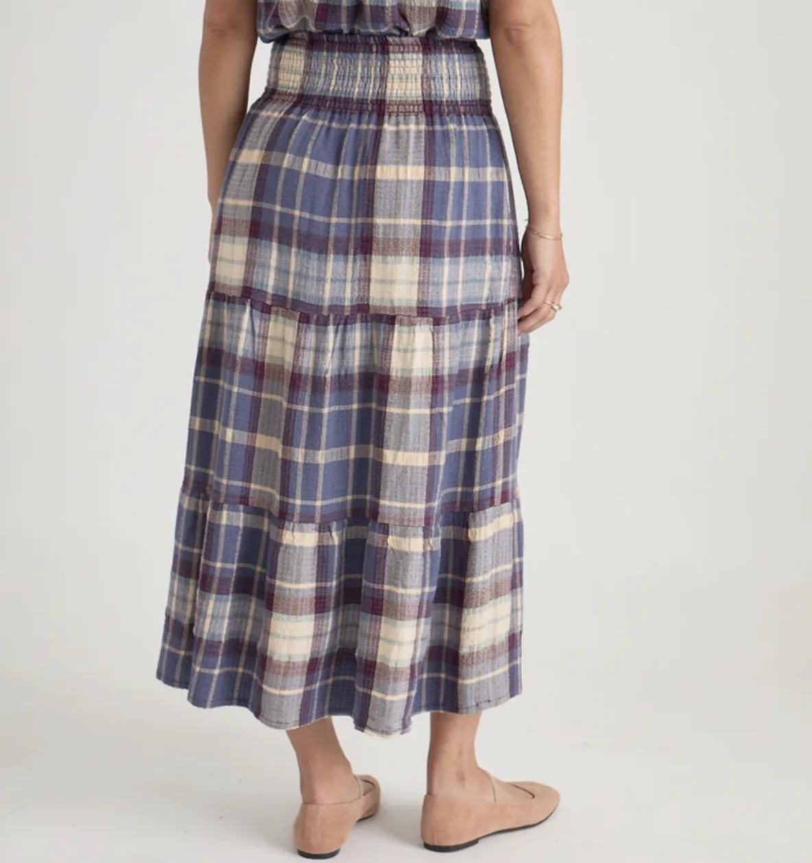 Chloe Smocked Maxi Skirt - Parchment/Black Windowpane