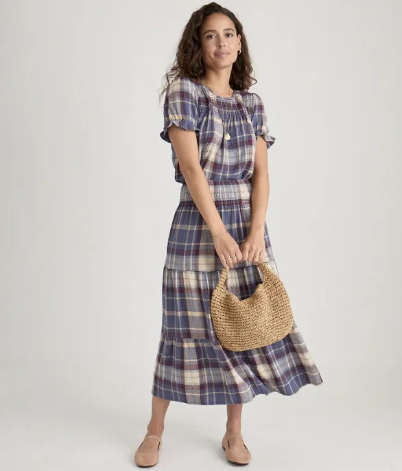 Chloe Smocked Maxi Skirt - Parchment/Black Windowpane