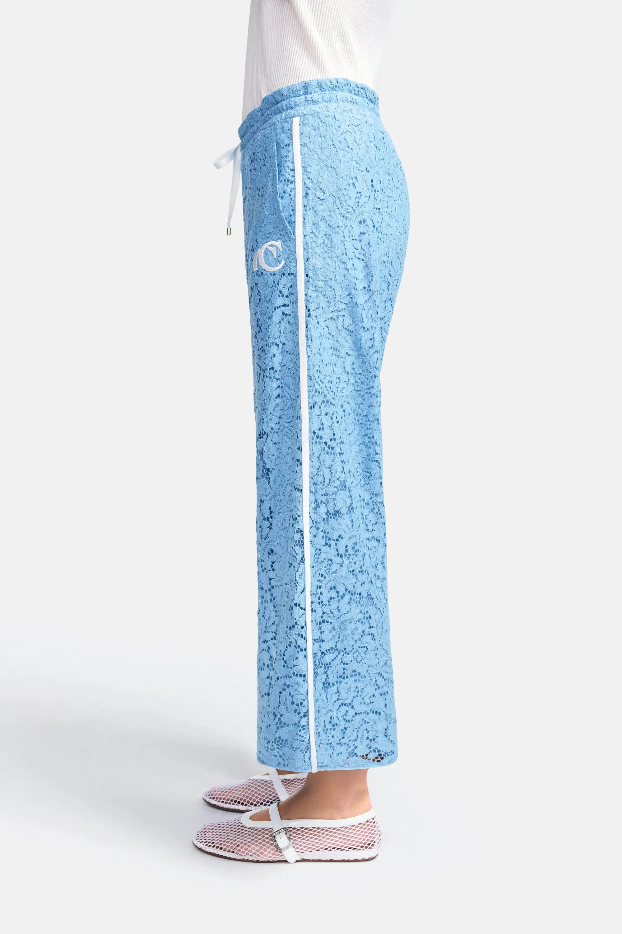 Clara Wide Leg Cropped Lace Pant - Sky Blue