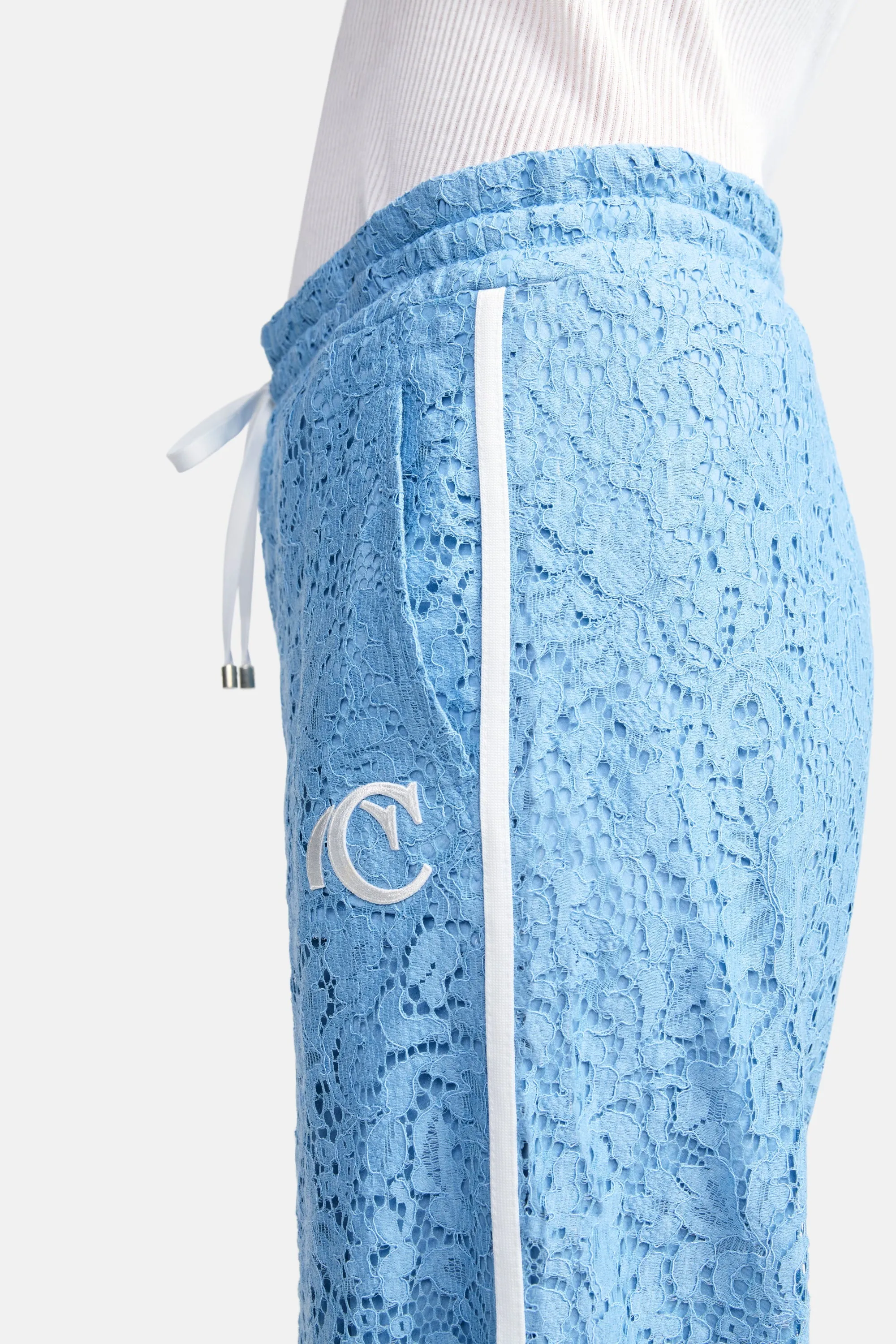 Clara Wide Leg Cropped Lace Pant - Sky Blue