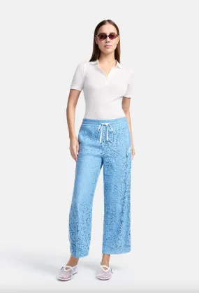 Clara Wide Leg Cropped Lace Pant - Sky Blue