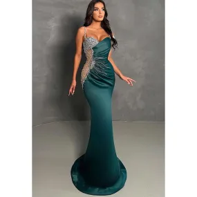 Couture & Ornate Spaghetti Straps V neck Trumpet Evening Prom Dress