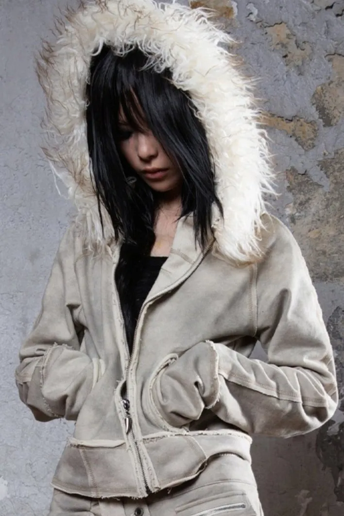 Cropped Fur Collar Punk Jacket