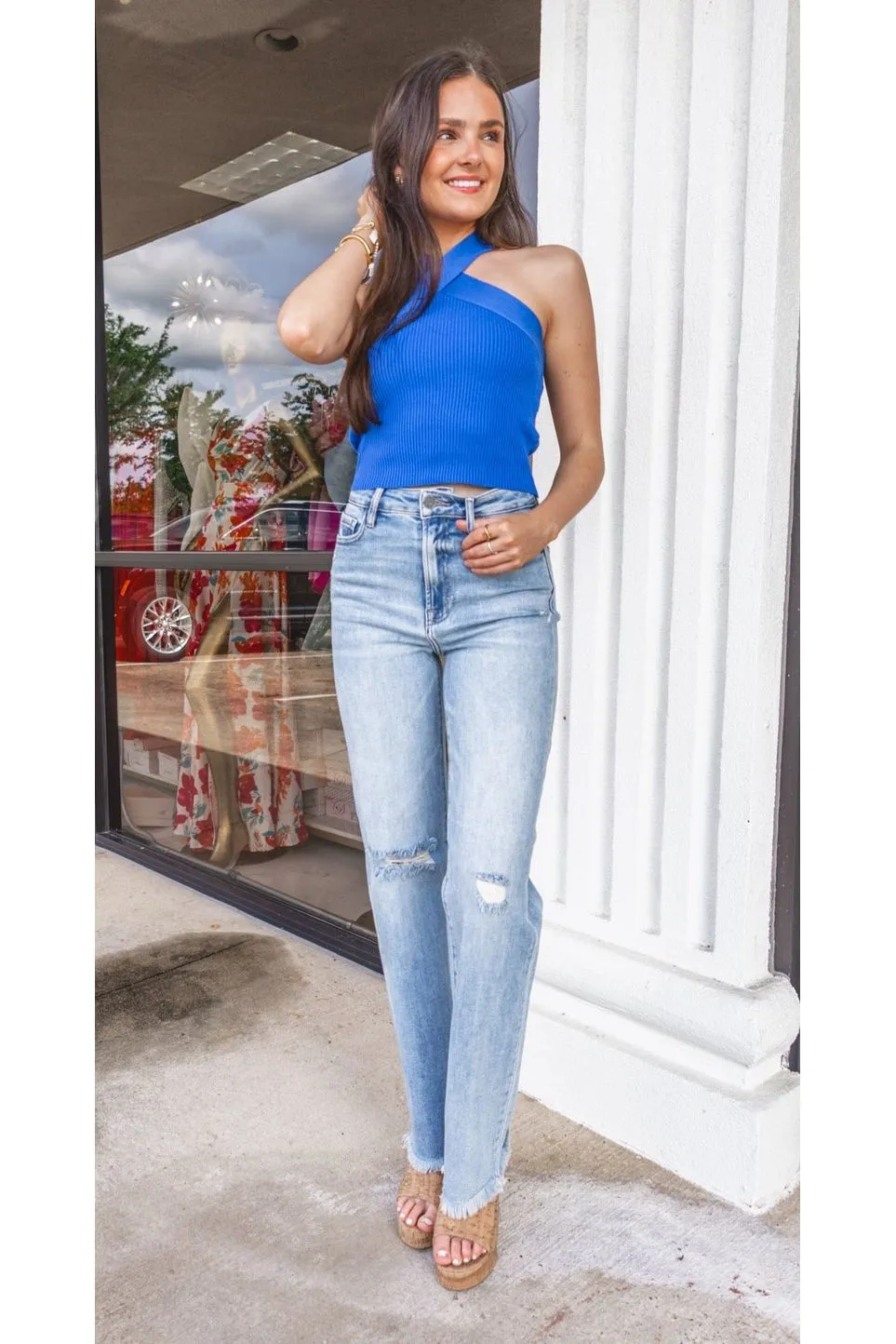 Crossover Halter Neck Knit Top