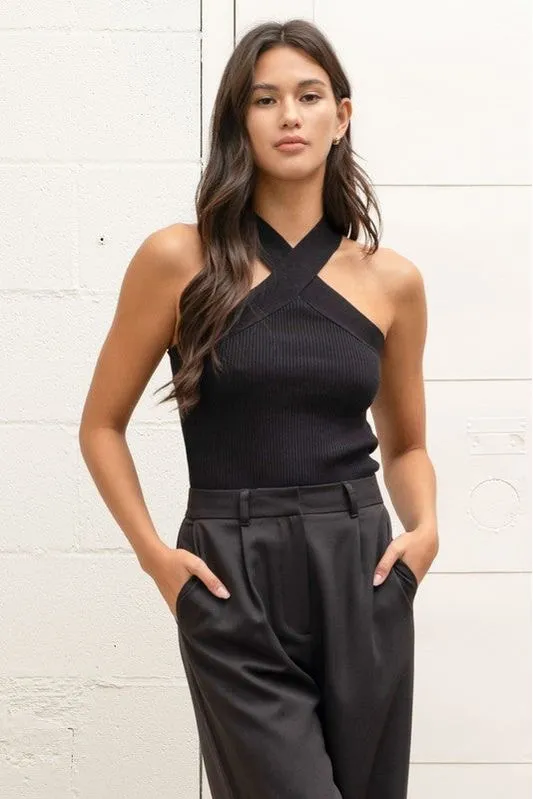 Crossover Halter Neck Knit Top