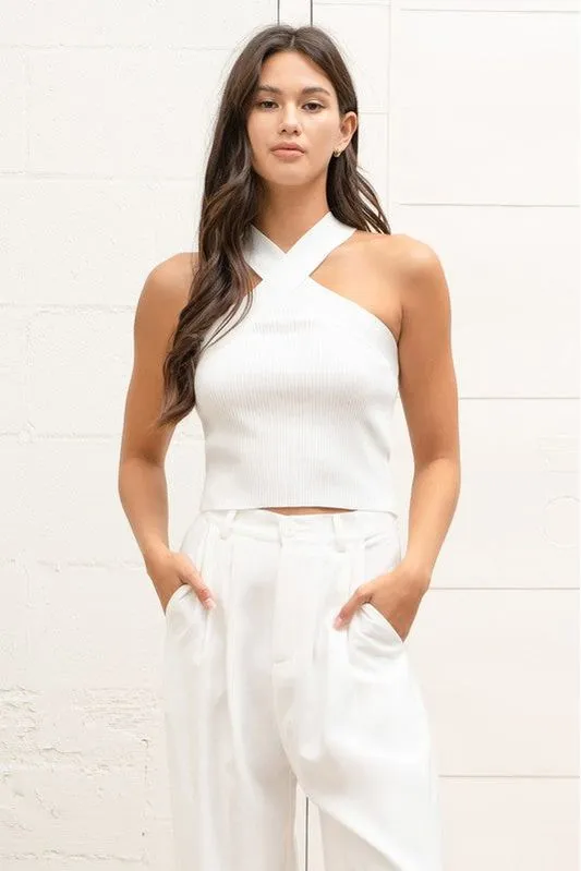 Crossover Halter Neck Knit Top