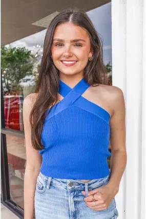 Crossover Halter Neck Knit Top