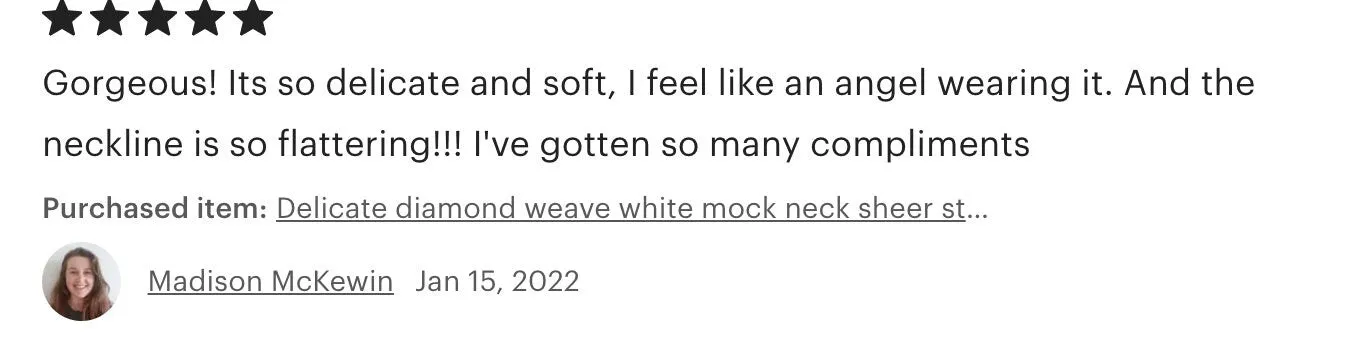 Delicate Diamond Weave White Mock Neck Top