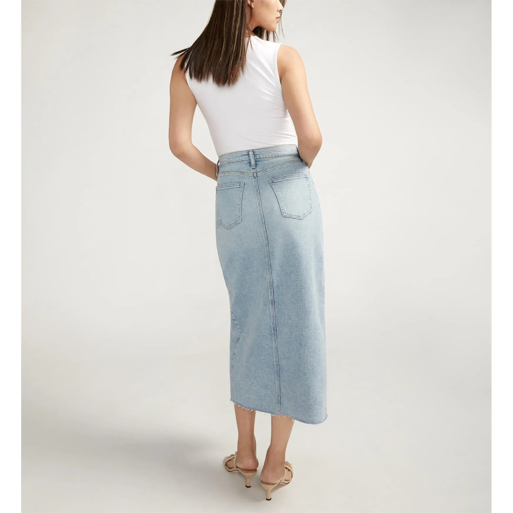 Denim Midi Skirt - Silver
