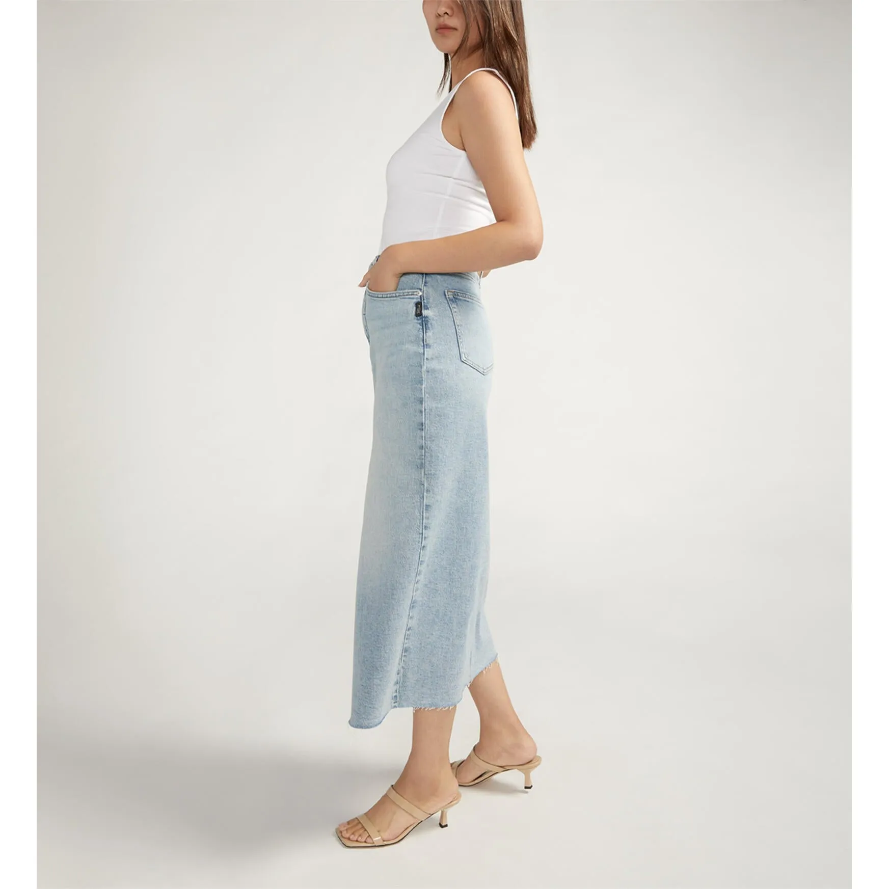 Denim Midi Skirt - Silver
