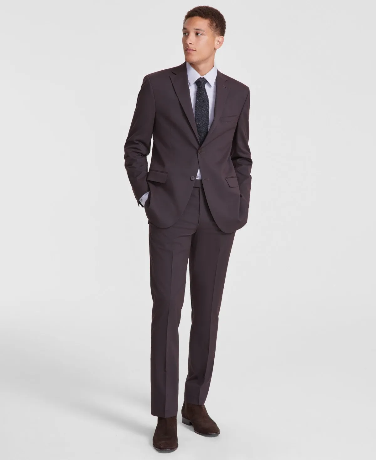 Dkny Mens Modern fit Suit Dress Pants 35 x 32 Burgundy Black Check PANT ONLY