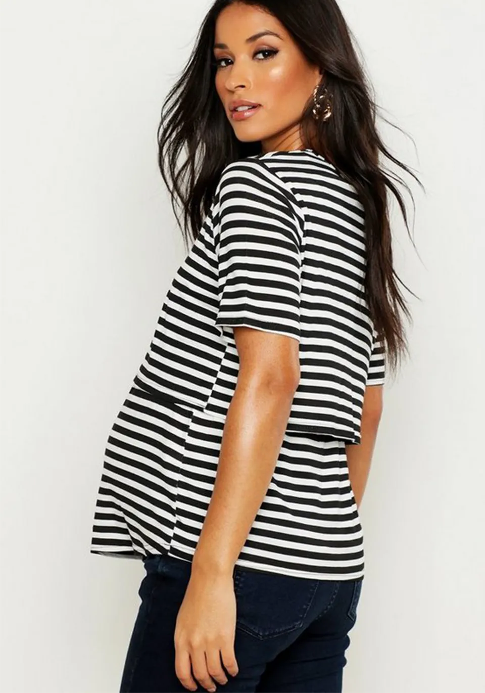 Double Layer Striped Nursing T-Shirt