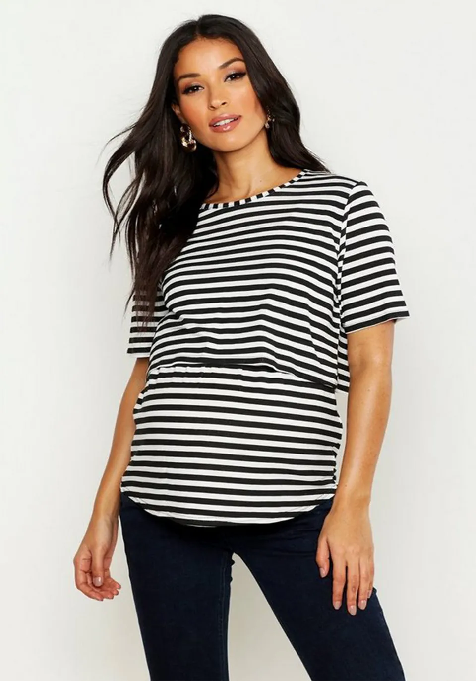 Double Layer Striped Nursing T-Shirt