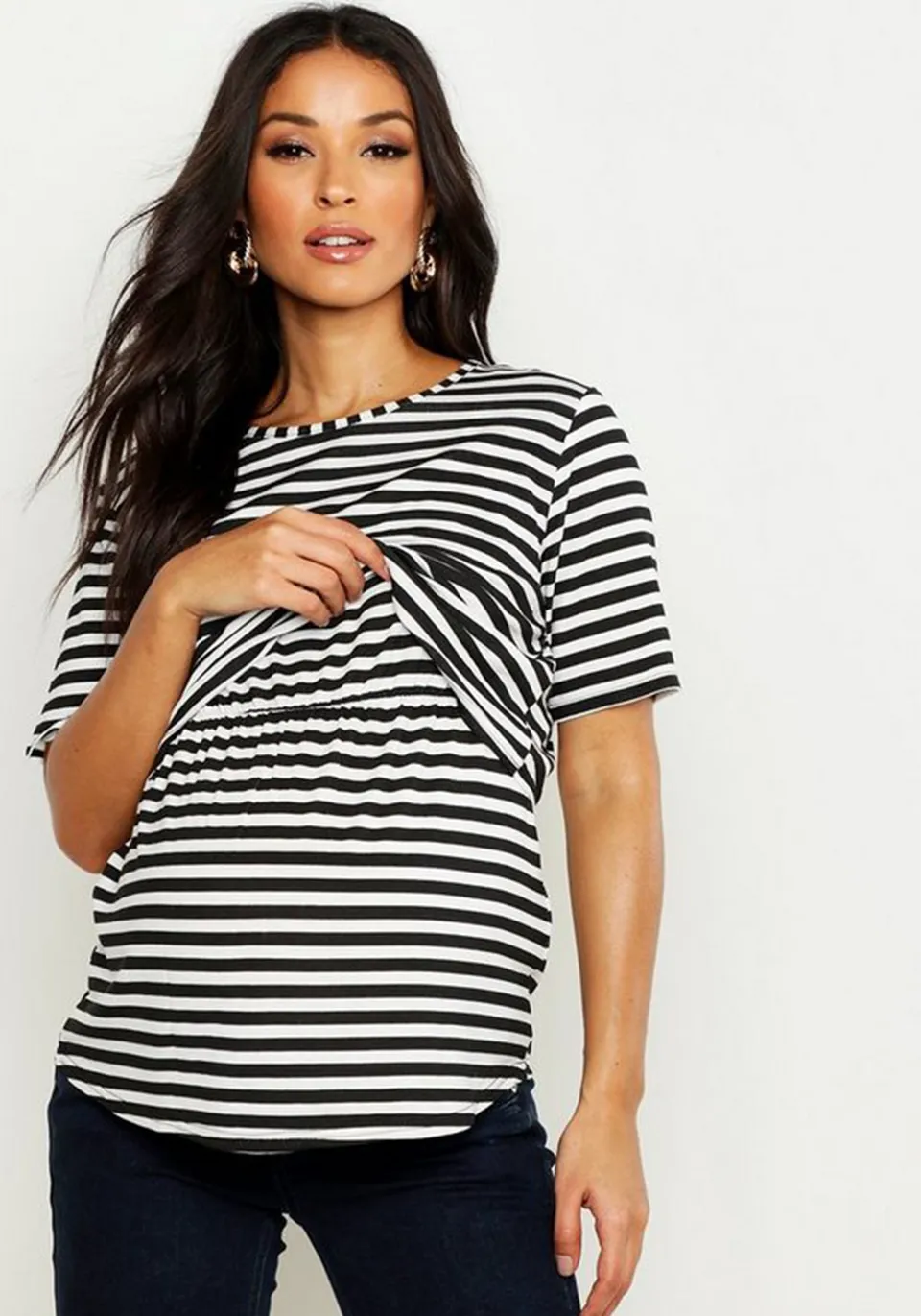 Double Layer Striped Nursing T-Shirt
