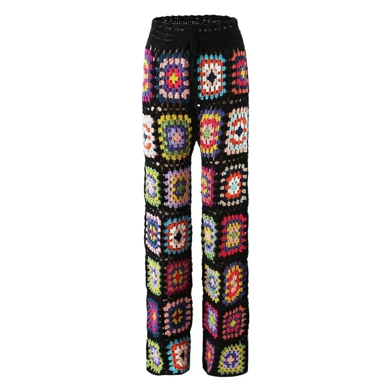 Drawstring High Waist Crochet Pants