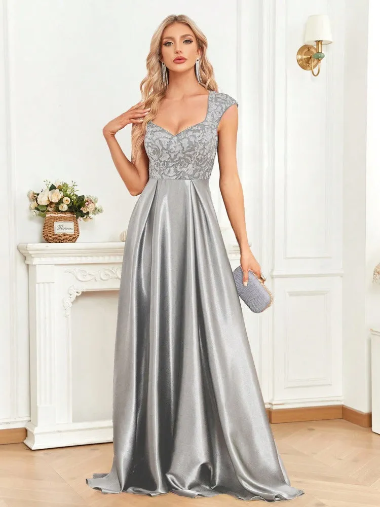 Elegant Cover Sleeve Black Satin Fishtail Evening Dress