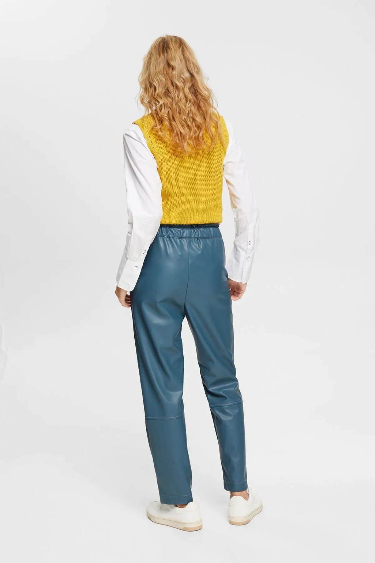 Esprit Slim Vegan Leather Joggers in Petrol Blue