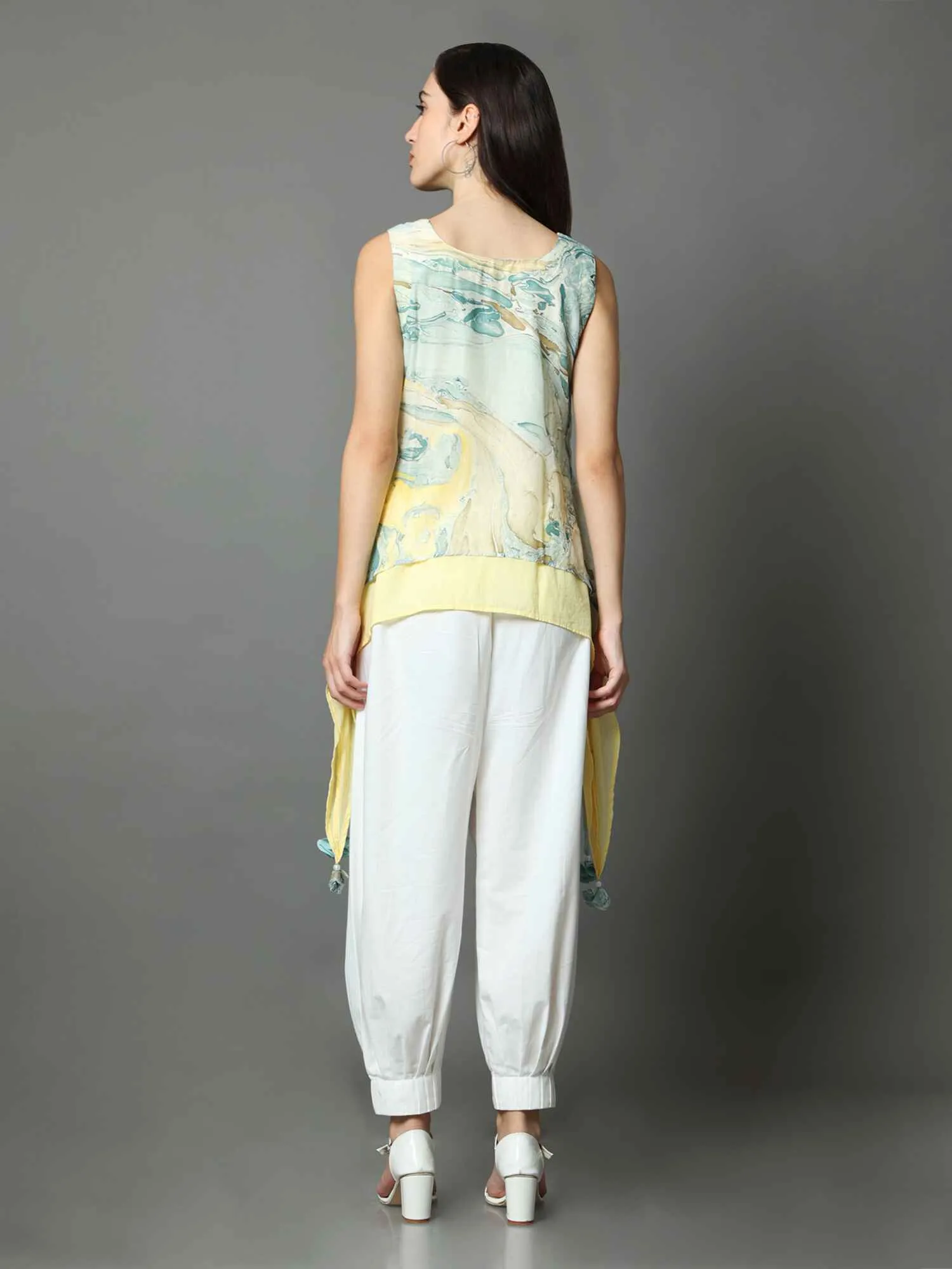 'Ezra' Marble-dyed Marble Vegan Silk Top