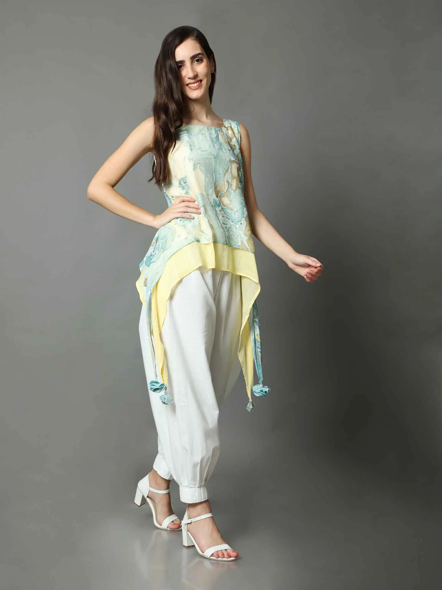 'Ezra' Marble-dyed Marble Vegan Silk Top