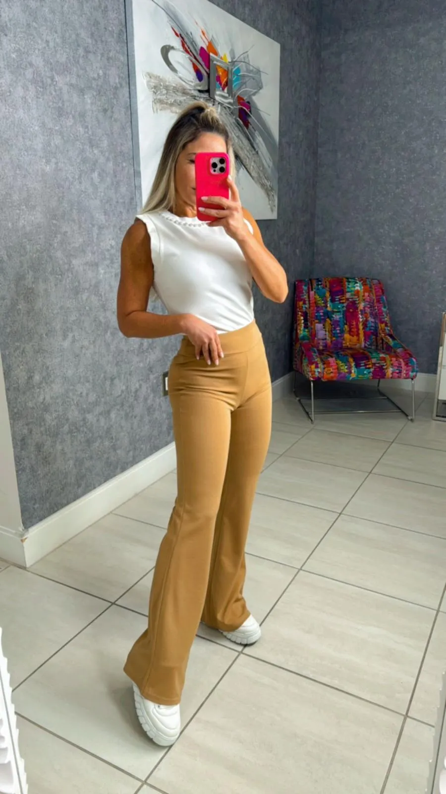 F300 Knit crepe high waist flare pants