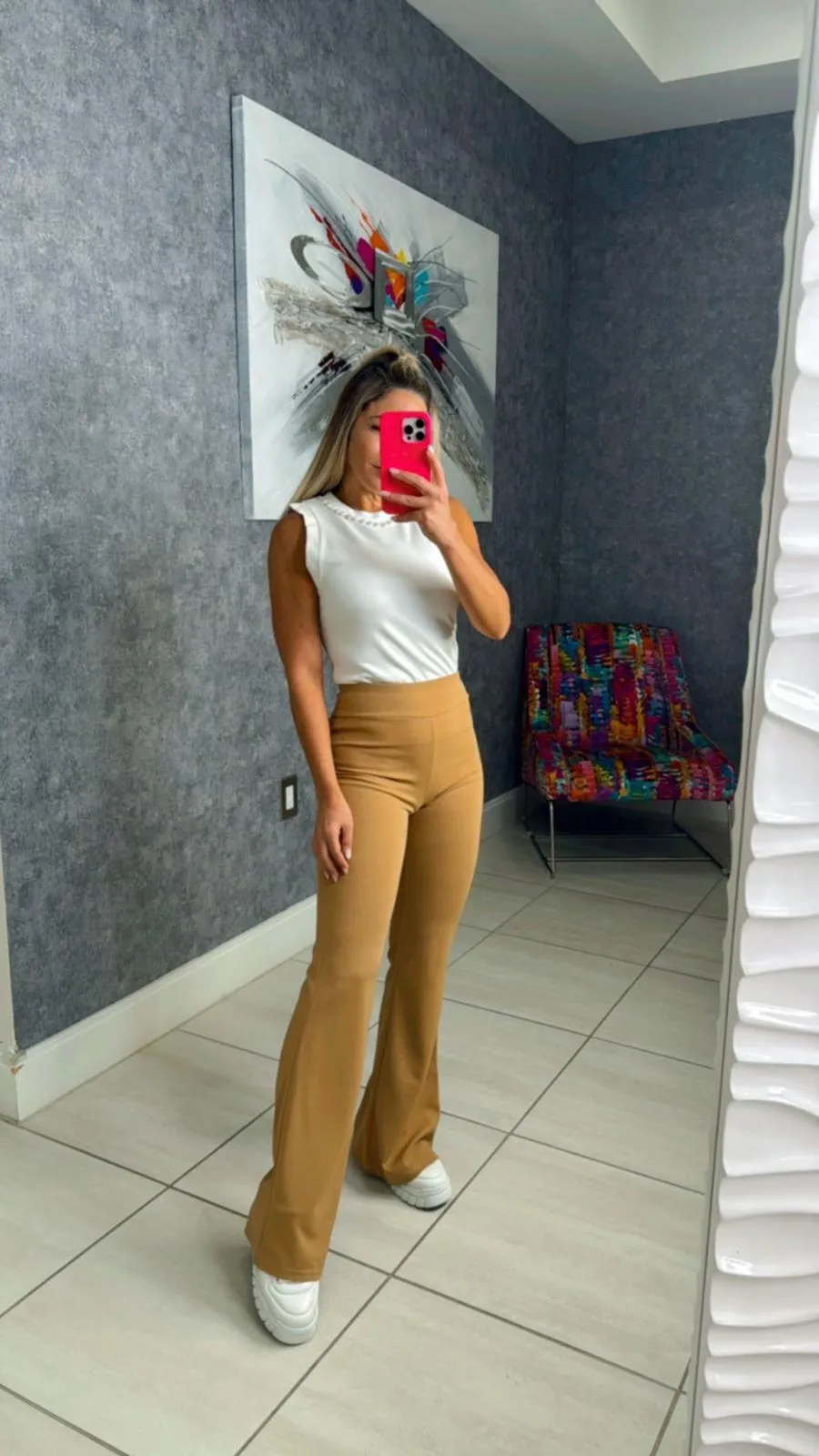 F300 Knit crepe high waist flare pants