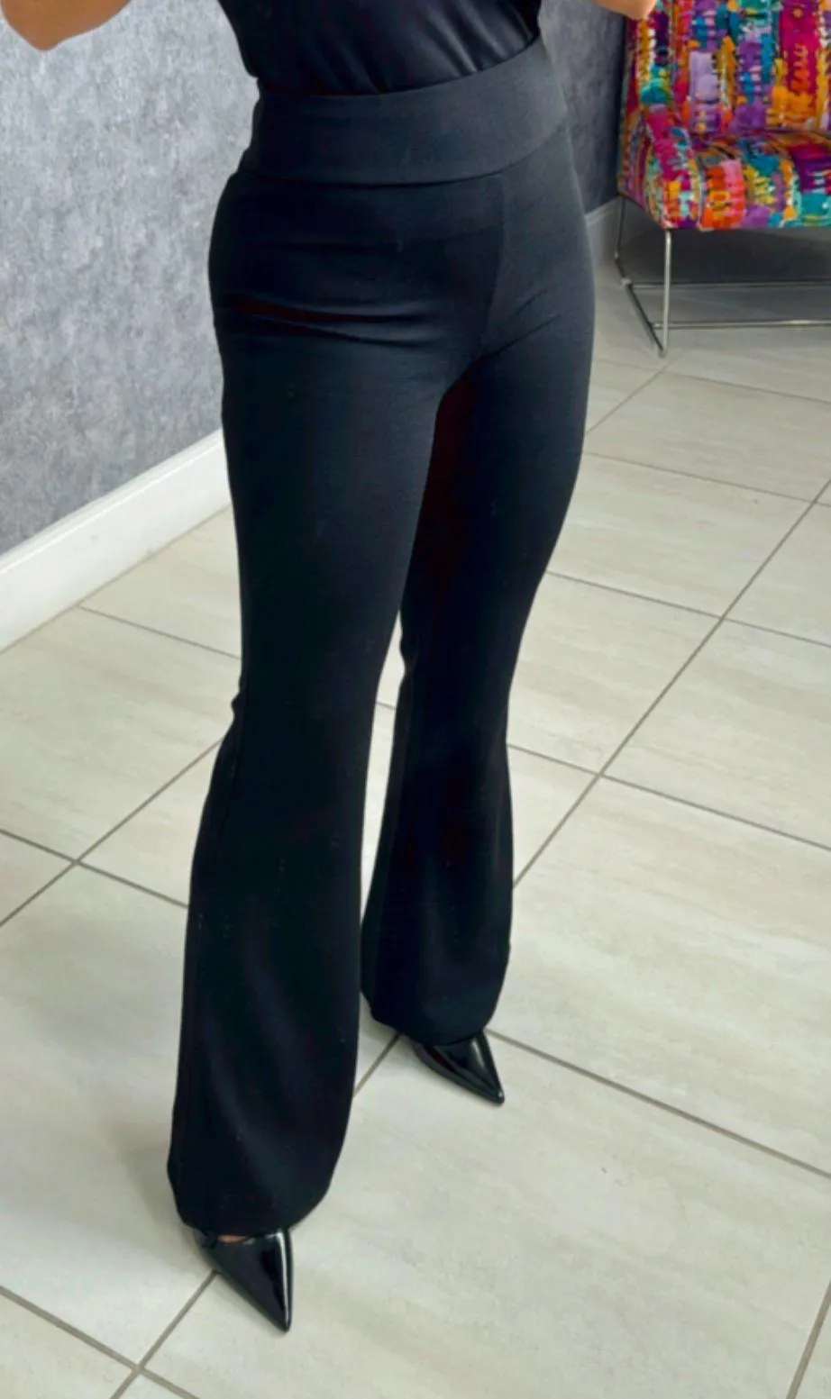 F300 Knit crepe high waist flare pants