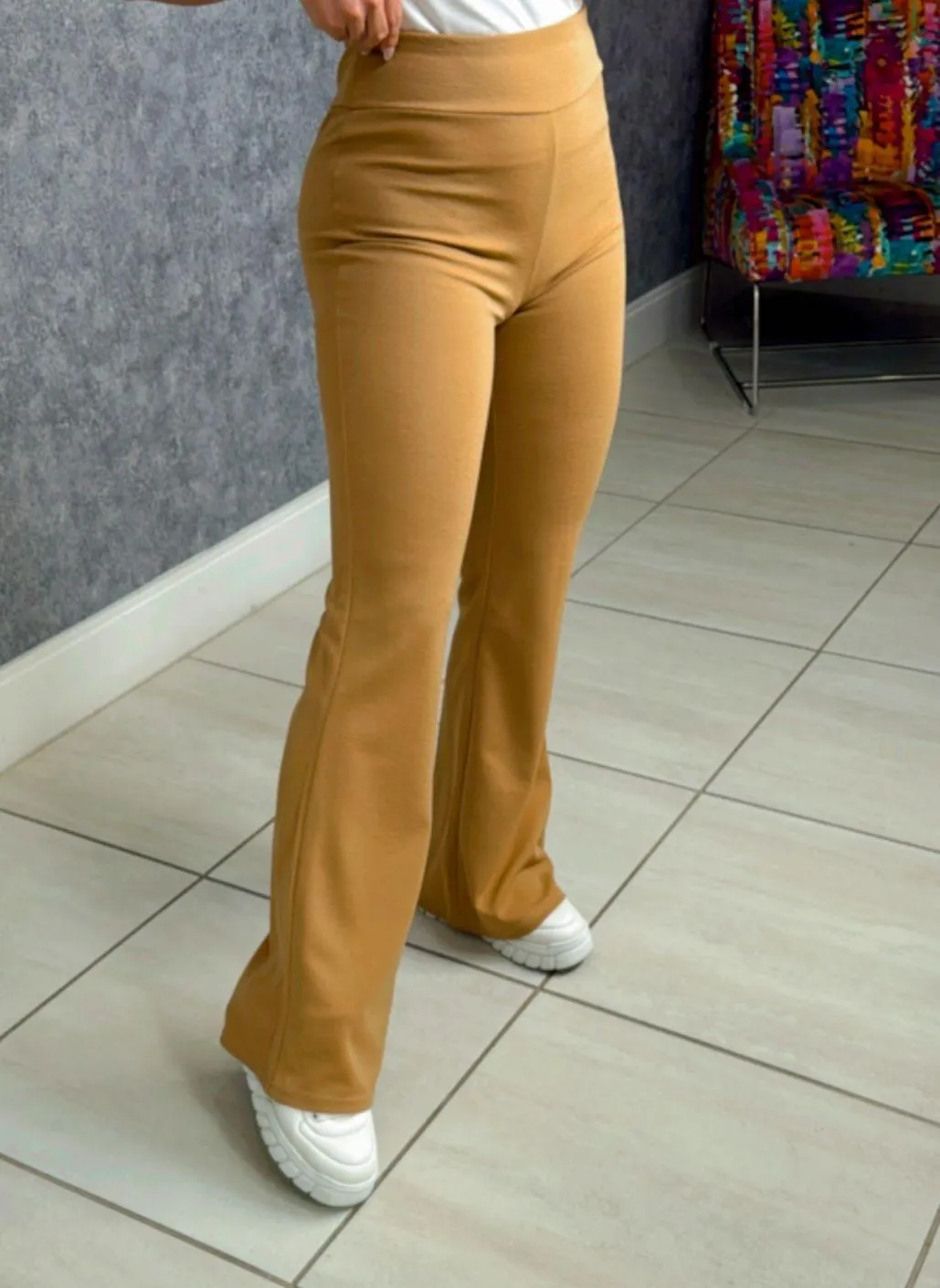 F300 Knit crepe high waist flare pants