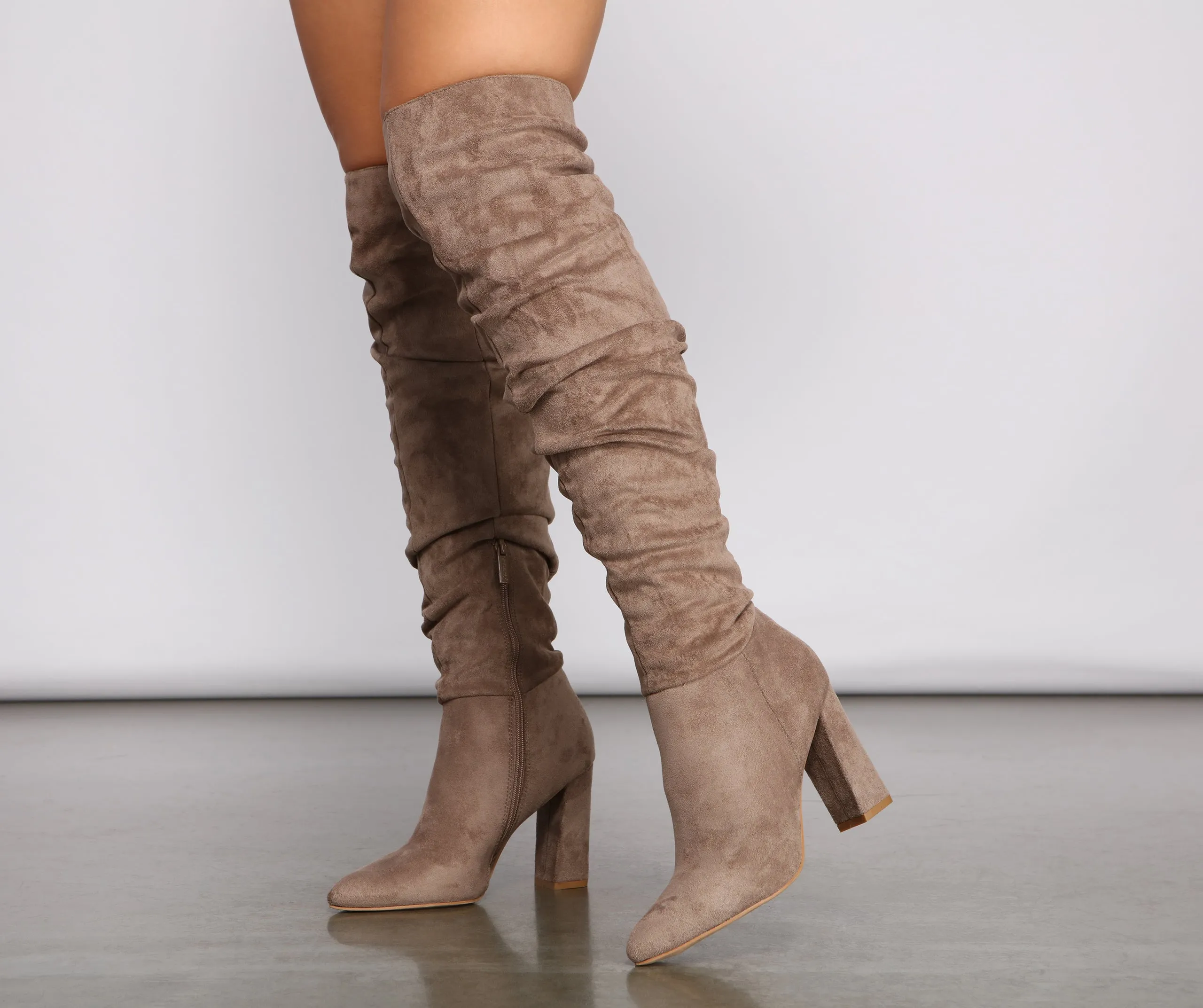 Faux Suede Knee-High Block Heel Boots