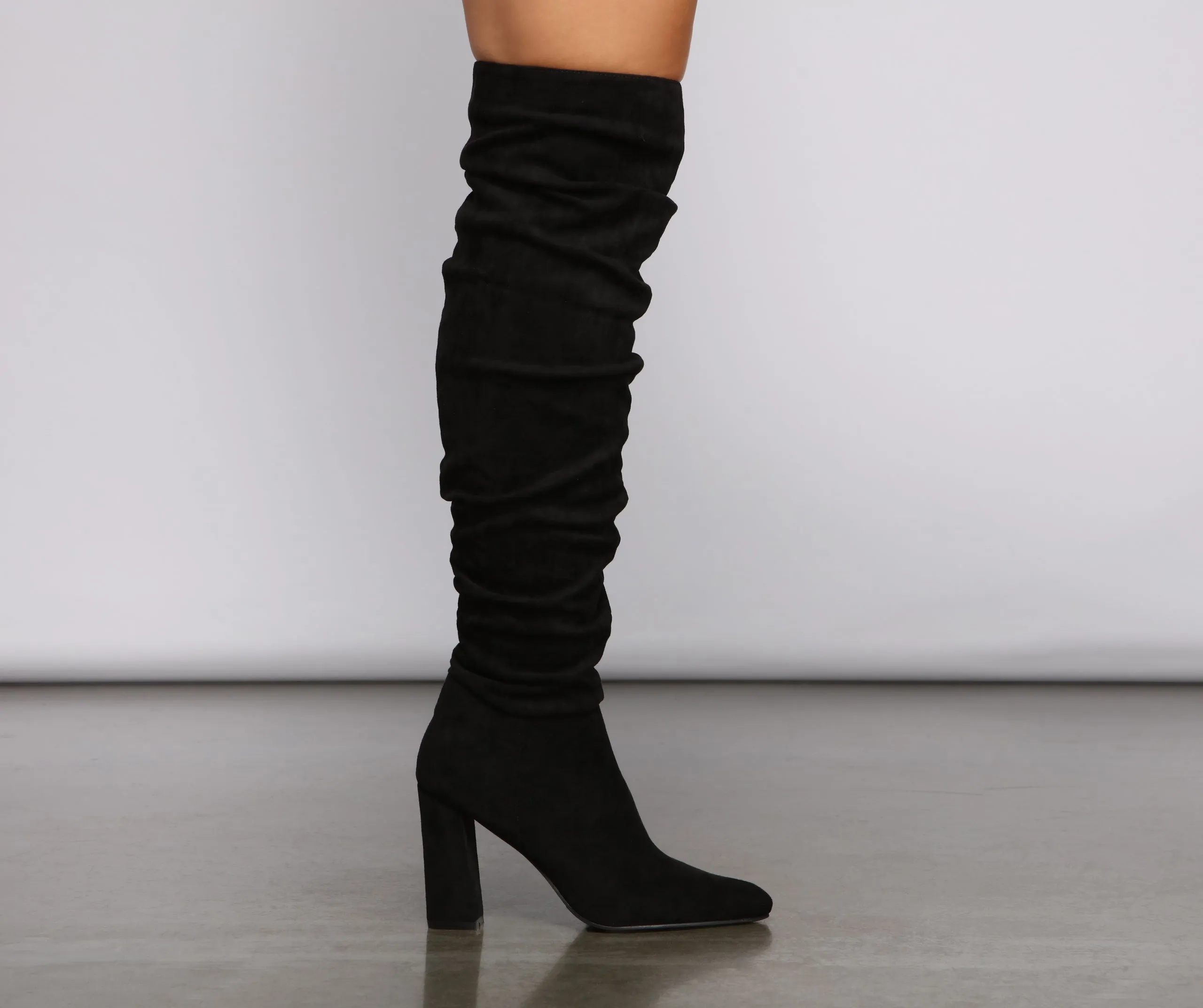 Faux Suede Knee-High Block Heel Boots
