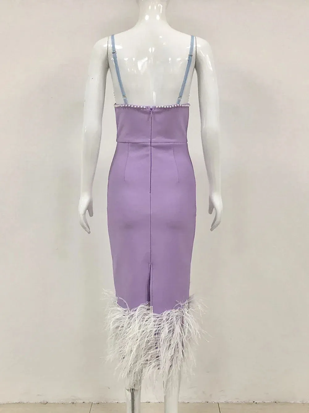 Feather & Bead Cocktail  Spaghetti Strap Party Dress