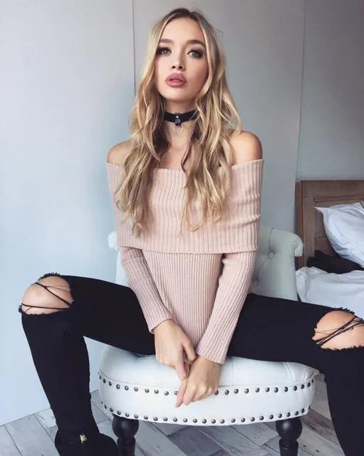 Femm - Off Shoulder Knitted Sweater