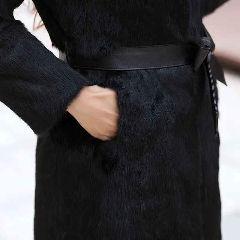 Genuine Rabbit Fur & Fox Fur Collar Coat