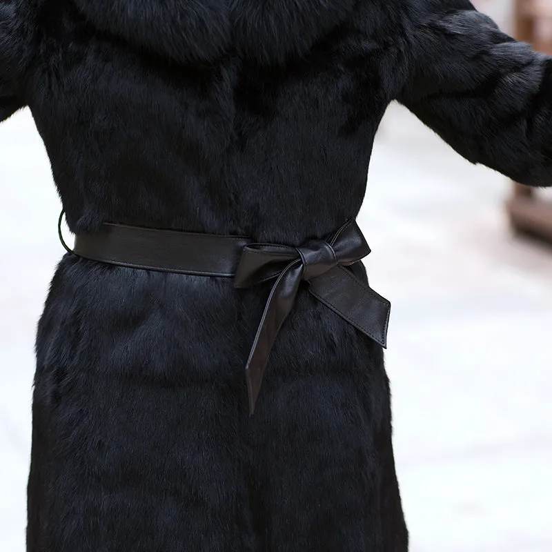 Genuine Rabbit Fur & Fox Fur Collar Coat
