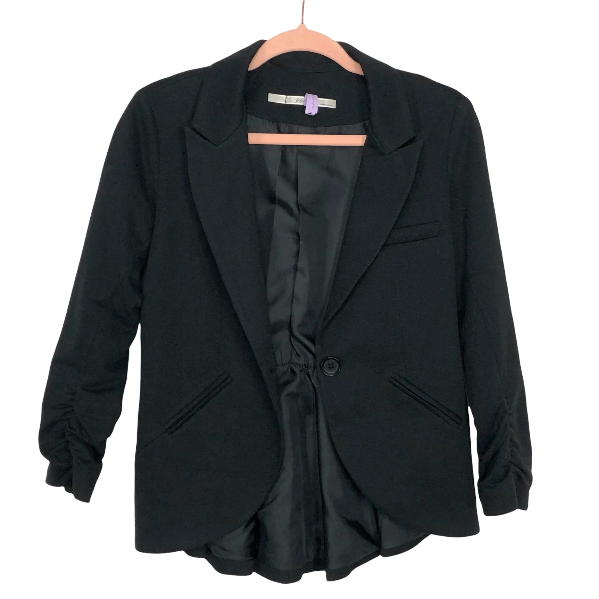 Gibson Black Ruched Sleeve Pleated Back Blazer- Size S