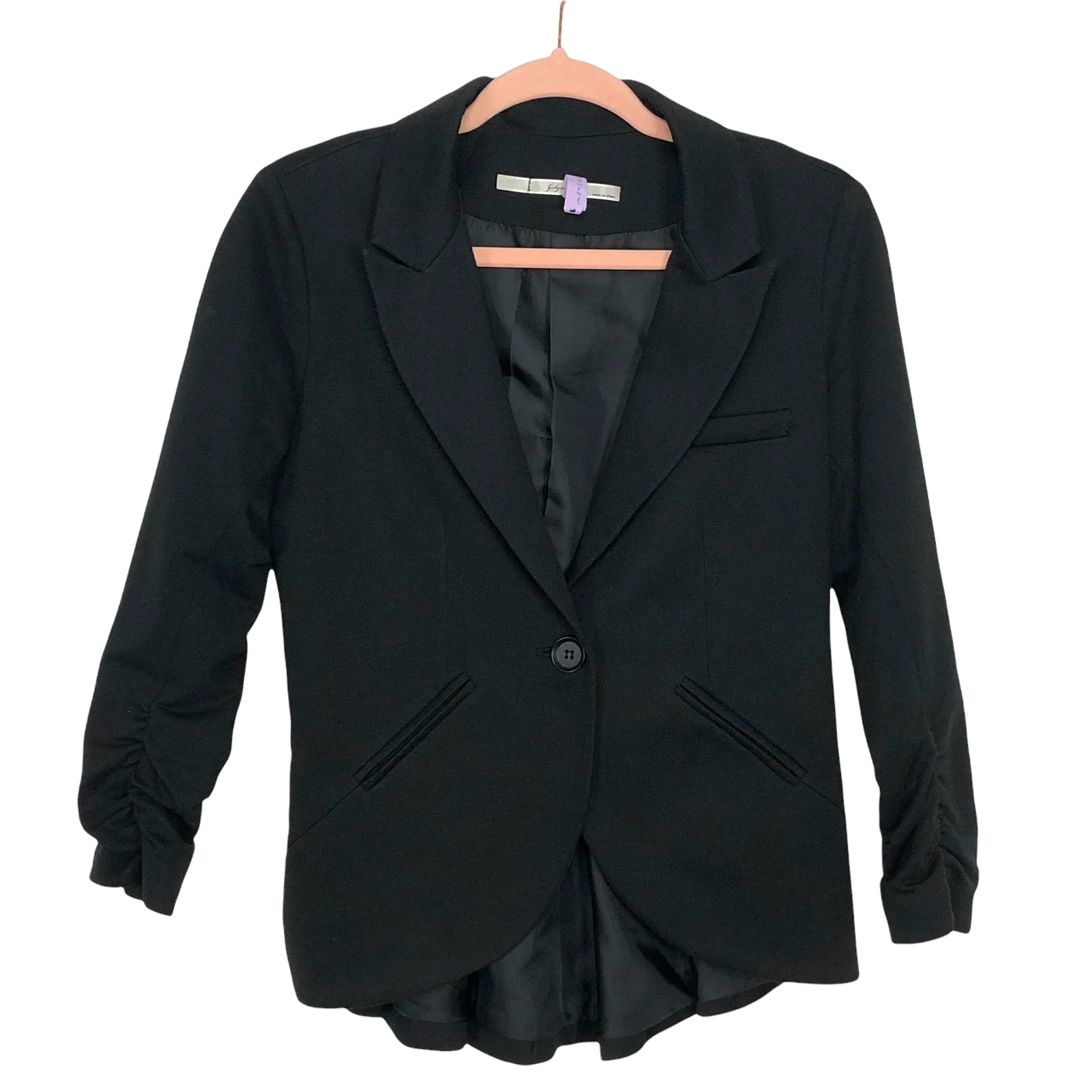 Gibson Black Ruched Sleeve Pleated Back Blazer- Size S