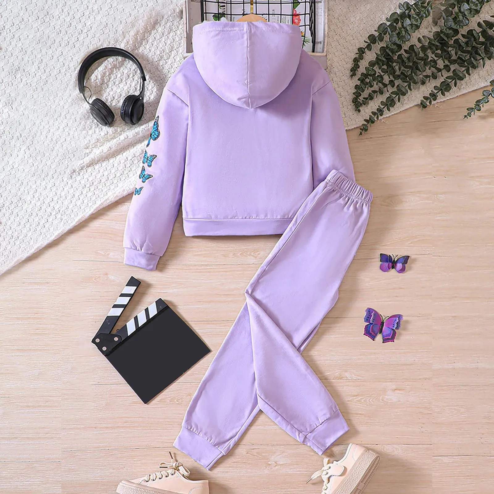 Girls Butterfly Printed Hoodie Tracksuit