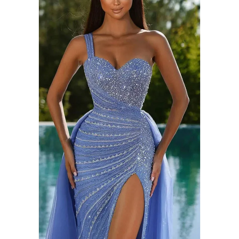 Glamorous & Dramatic One Shoudler Sleeveless Mermaid Sparkly Evening Prom Dress
