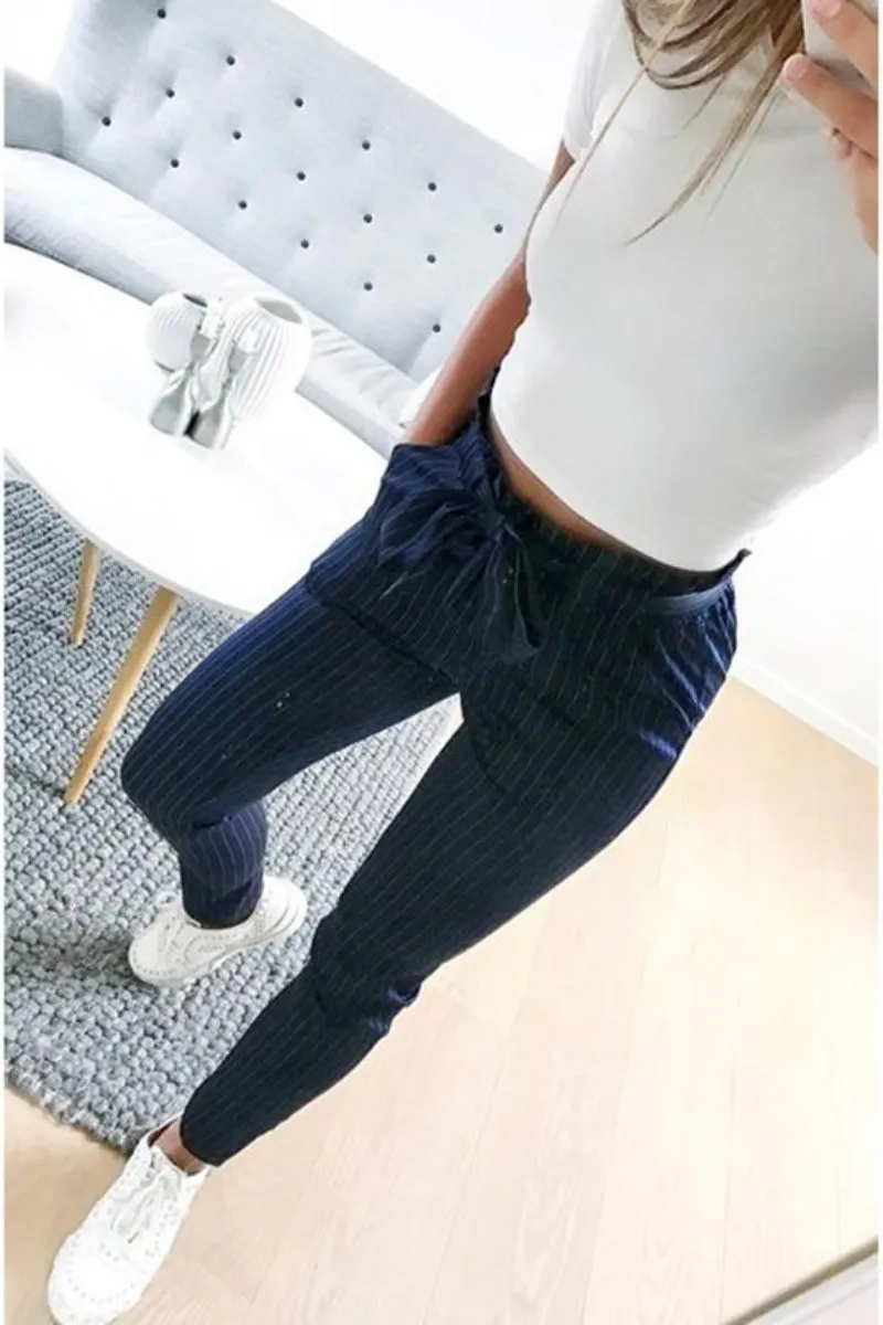 High Waist Bow Tie Pocket Pencil OL Pants