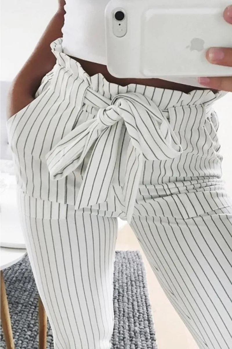 High Waist Bow Tie Pocket Pencil OL Pants