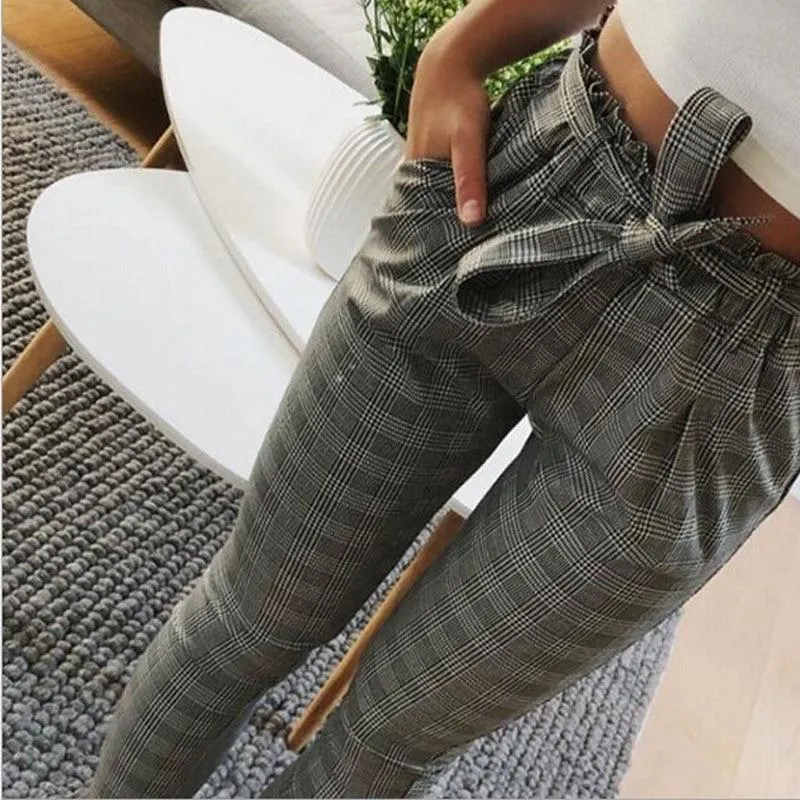 High Waist Bow Tie Pocket Pencil OL Pants