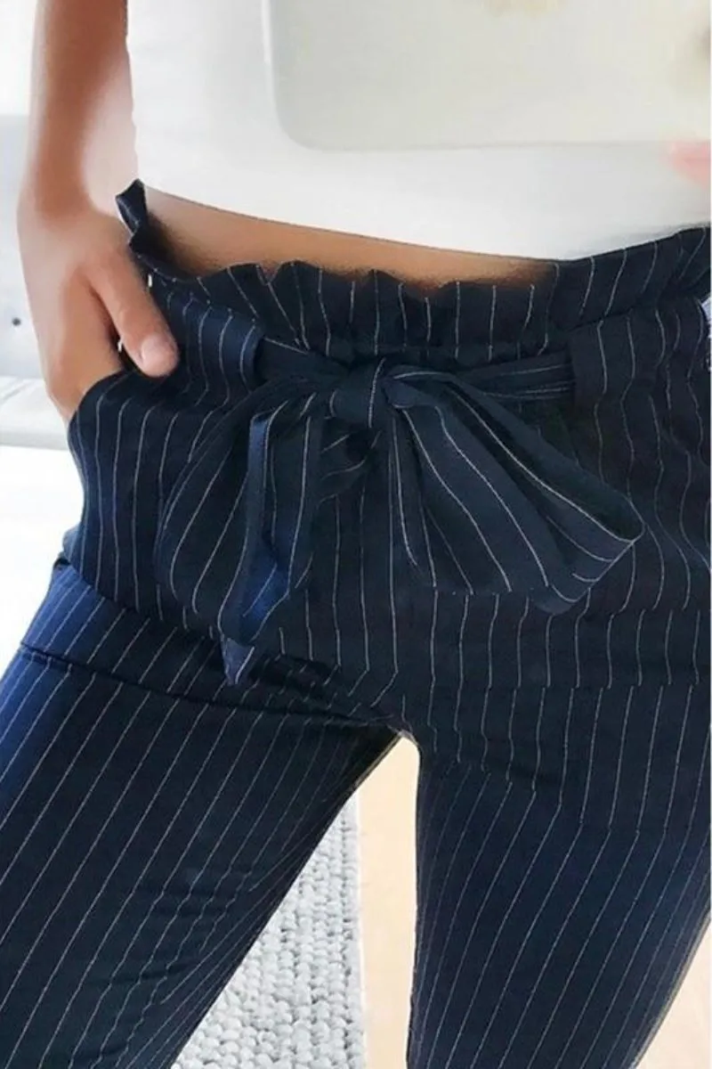 High Waist Bow Tie Pocket Pencil OL Pants